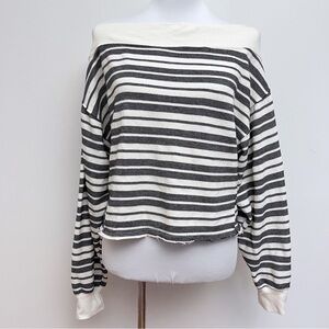 By Together Striped Raw Hem Slouchy Oversized Off The Shoulder Sweater Medium